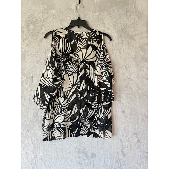 Melissa Paige Floral Cold Shoulder Beaded V-Neck Blouse Top M - Picture 1 of 10